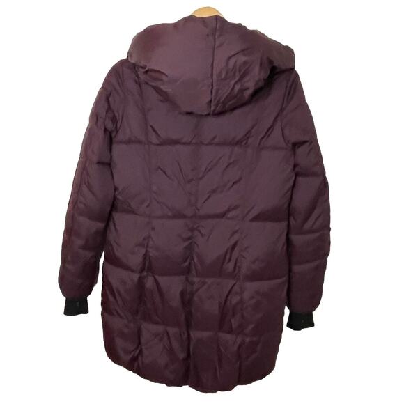 French Connection Burgundy Wine Asymmetrical Pillow Hood Puffer Coat Women Med. - Picture 6 of 16